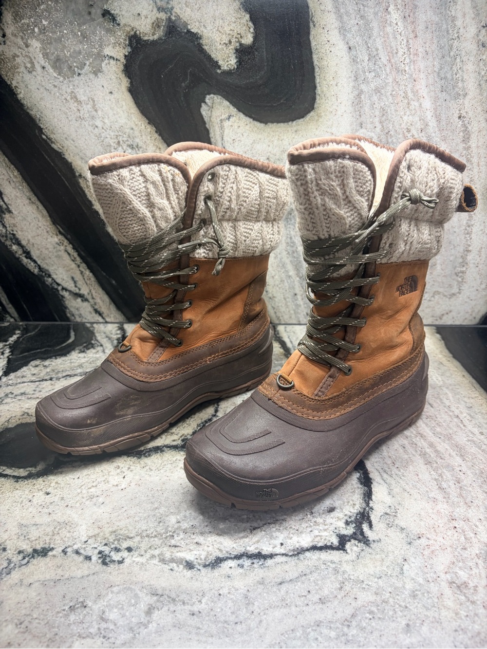 The North Face Women’s 7 Brown Leather Winter Snow Boots Faux Fur - Picture 3 of 10